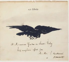 Ex-libris lithographié par Édouard Manet pour illustrer : Edgar Allen POE. Le corbeau. The Raven. Traduction par Stéphane Mallarmé avec illustrations par Édouard Manet