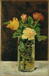 Rose et tulipe (huile sur toile)