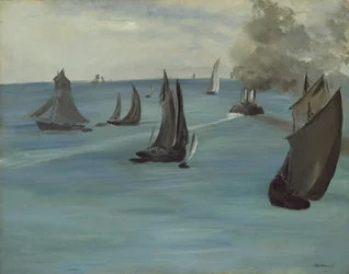 Bateau à vapeur quittant Boulogne, 1864