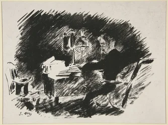 Sous la lampe, première illustration de la traduction par Mallarmé du « Corbeau » de Poe