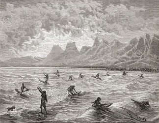 Hawaïens surfant, illustration de 