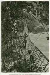 Pont de liane sur le Passa. Gravure par Riou, pour illustrer l
