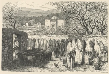 Marabout et procession : Tlemcen, gravé par Henri Theophile Hildibrand (1824-97)