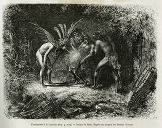 Fumigation médicale avec des cigarettes chez les Indiens Roucouyan (illustration de l