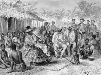 Savorgnan de Brazza palabre avec Renoké, chef de village d