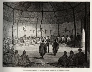 Visite au Naba de Karaga (Ghana). Gravure pour illustrer l