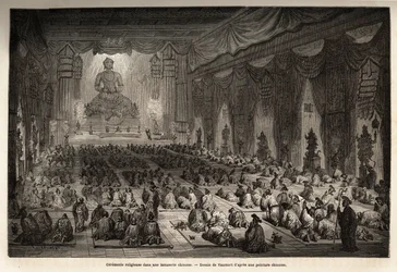 Cérémonie religieuse dans une lamasserie chinoise