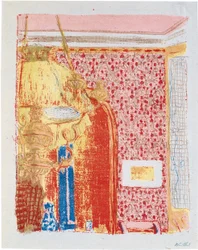 Interieur mit rosa Vorhängen II