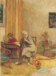 Madame Hessel et Lulu dans le petit salon des Clayes, c.1934-1935