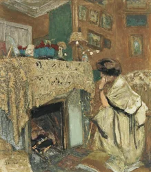 Madame Hessel près de la cheminée