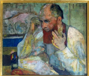 Le comédien Aurélien Lugné-Poe (1869-1940) se maquillant, XXe siècle Paris, Comédie des Champs-Élysées