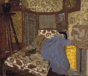 Femme en bleu avec un enfant, vers 1899 (huile sur carton)
