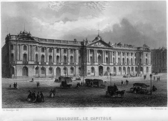 Vue du Capitole de la ville de Toulouse, Haute-Garonne, Midi-Pyrénées, France. Gravure par Willmann dans « La France ancienne et moderne » par Jean-Bernard Mary-Lafon