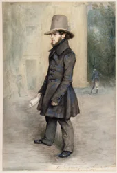 French : Adolph von Menzel avec un chapeau Biedermeier