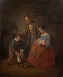 Famille lors de la distribution de Saint-Nicolas