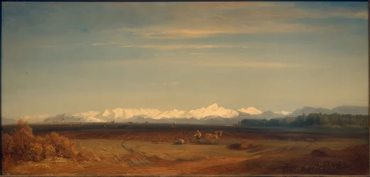 Paysage bavarois devant la montagne