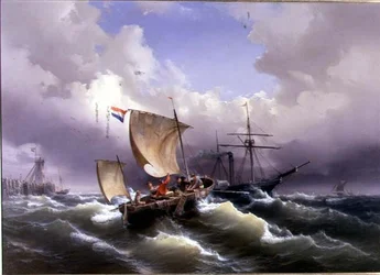 Navires dans une mer agitée au large d
