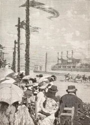 Courses de chevaux aux fêtes pompéiennes, Pompéi, Italie, gravure d