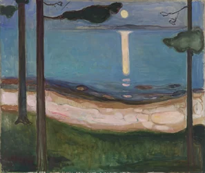 Clair de lune, paysage nordique. Peinture d