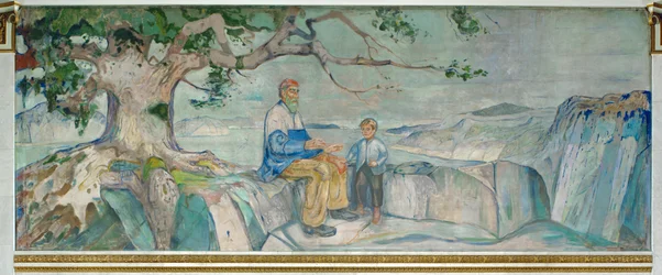 Vieil homme et enfant sous un arbre (fresque)