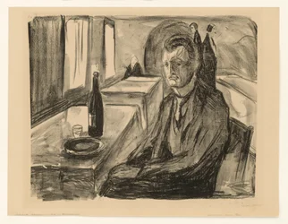 Autoportrait avec une bouteille de vin
