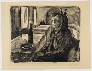 Autoportrait avec une bouteille de vin