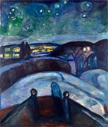 Nuit étoilée. Paysage nocturne en Europe du Nord. Peinture d