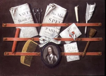 Porte-lettres avec documents et miniature de Charles Ier