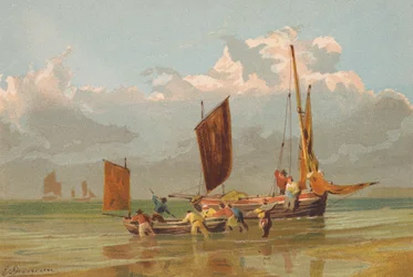 Bateaux de pêche sortant, au large de Norfolk