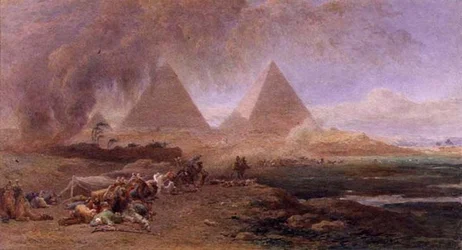 Une caravane prise dans une tempête de sable, Égypte