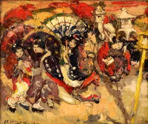 Figures japonaises dans un jardin