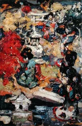 Figures japonaises dans un jardin