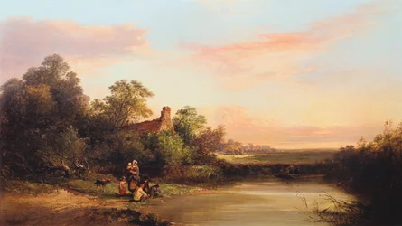Paysage anglais avec cottage et ruisseau, 1860