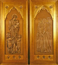 Christ bénissant les petits enfants et les femmes amenant des enfants à la présence du Christ
