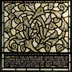 Wilden, All Saints, Morris & Co., Edward Burne-Jones, John Henry Dearle, Dedication to Alfred Baldwin from The Joshua window