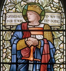 Wilden, All Saints, Morris & Co., Edward Burne-Jones, John Henry Dearle, Roi Ethelbert (détail)