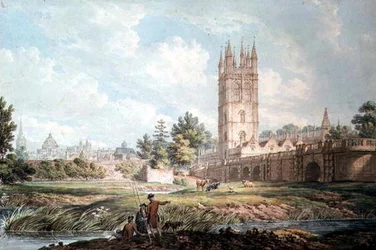 Magdalen College et Pont, Oxford, depuis la rivière