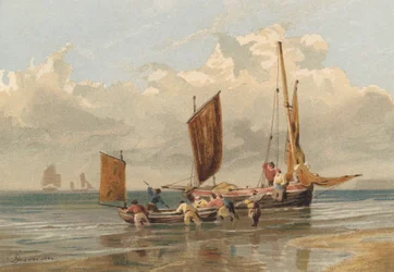 Calme plat, bateaux de pêche de Brighton partant