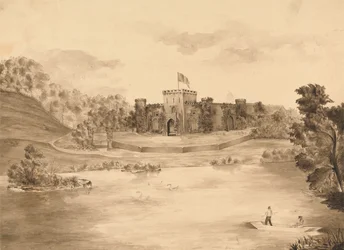 Paysage fluvial avec château