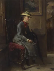 Intérieur avec une fille qui attend (huile sur toile)