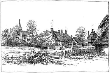 Village de Luddington et nouvelle église, Warwickshire, 1885