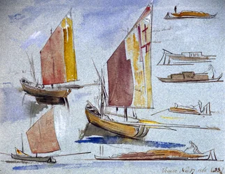 Études de bateaux vénitiens, toutes voiles dehors et à l