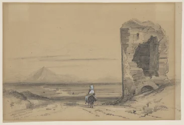 Torre Nomentana (crayon et aquarelle blanche sur papier)