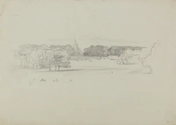 Vue à travers un pré vers une église, 1834
