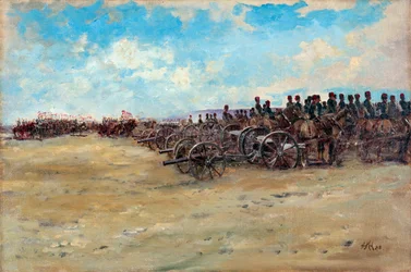 Artillerie à cheval royale et lanciers attendant de partir, 1898