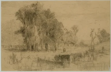 Paysage, barque et vaches (#57) c. 1880