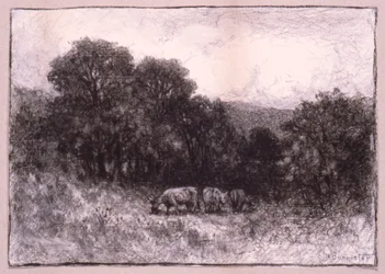 Paysage avec trois vaches