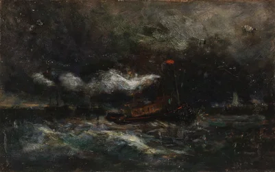Squall, Brenton Light (bateau dans la tempête, phare en arrière-plan)