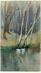 Sans titre (scène en bois avec bouleaux et canards)