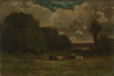 Sans titre (paysage avec vaches et arbres)